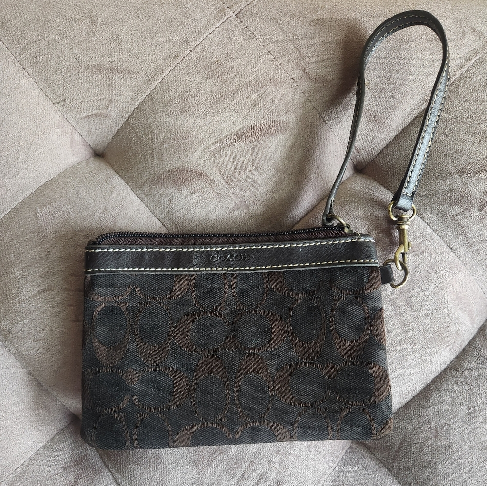 Coach Monogram Wristlet in Black and Brown